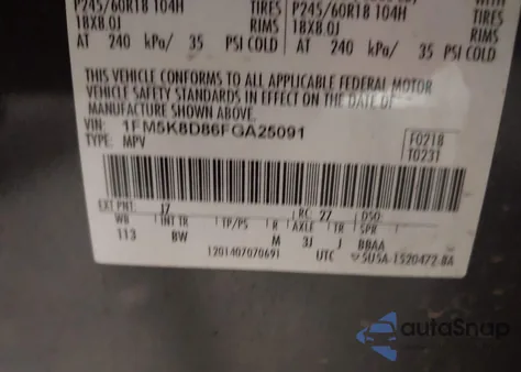 2015 Ford Explorer Xlt z USA, uszkodzony, nr VIN 1FM5K8D86FGA25091